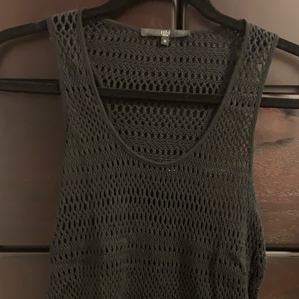 Tibi Crochet Knit Cotton Tank Top Black Medium